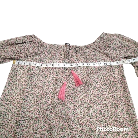 America & Beyond Sheer Floral Off Shoulder Boho Beach Cover Up Mini Dress Small - Picture 6 of 7